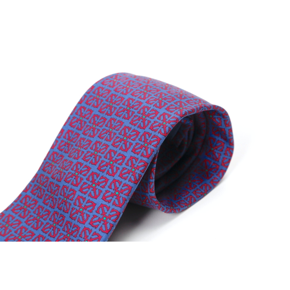 Hermes Tie Blue Silk Twill Chain Link Pattern Geometric Made in France - Picture 4 of 16